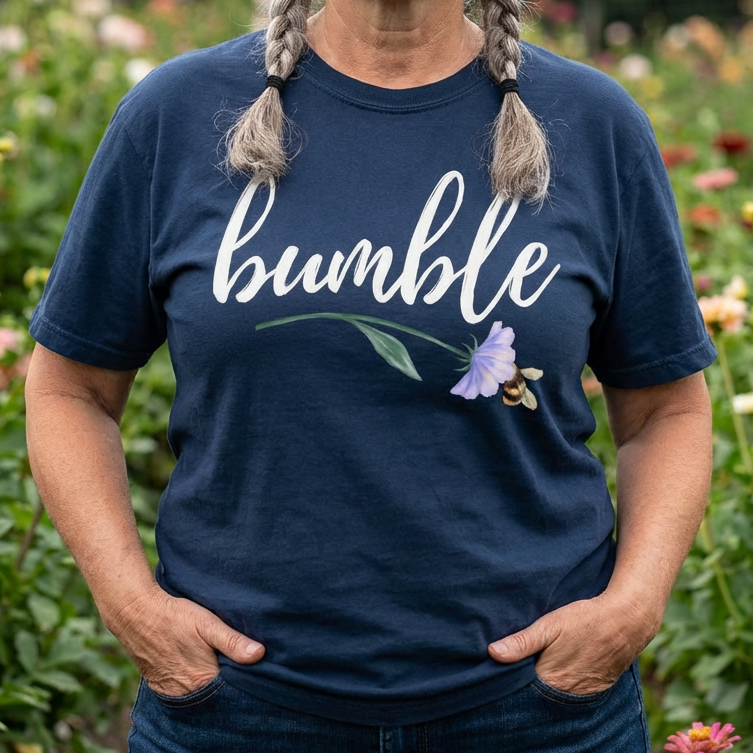 Sweet Bumble Bee with Flower Comfort Colors T-shirt | Script Bumblebee Design