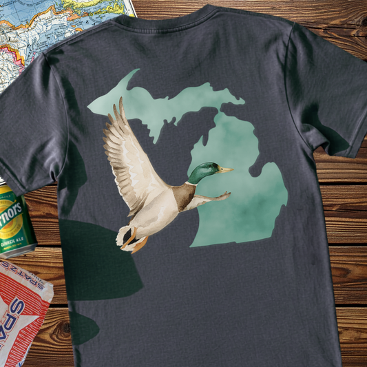 Michigan Mallard Map T-Shirt — Vintage Mitten Duck Hunting Tee