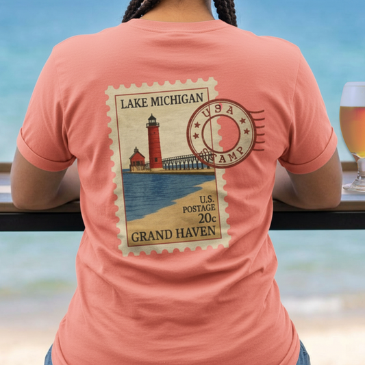 Grand Haven Michigan Vintage Stamp Tee — Lake Michigan Travel T-Shirt