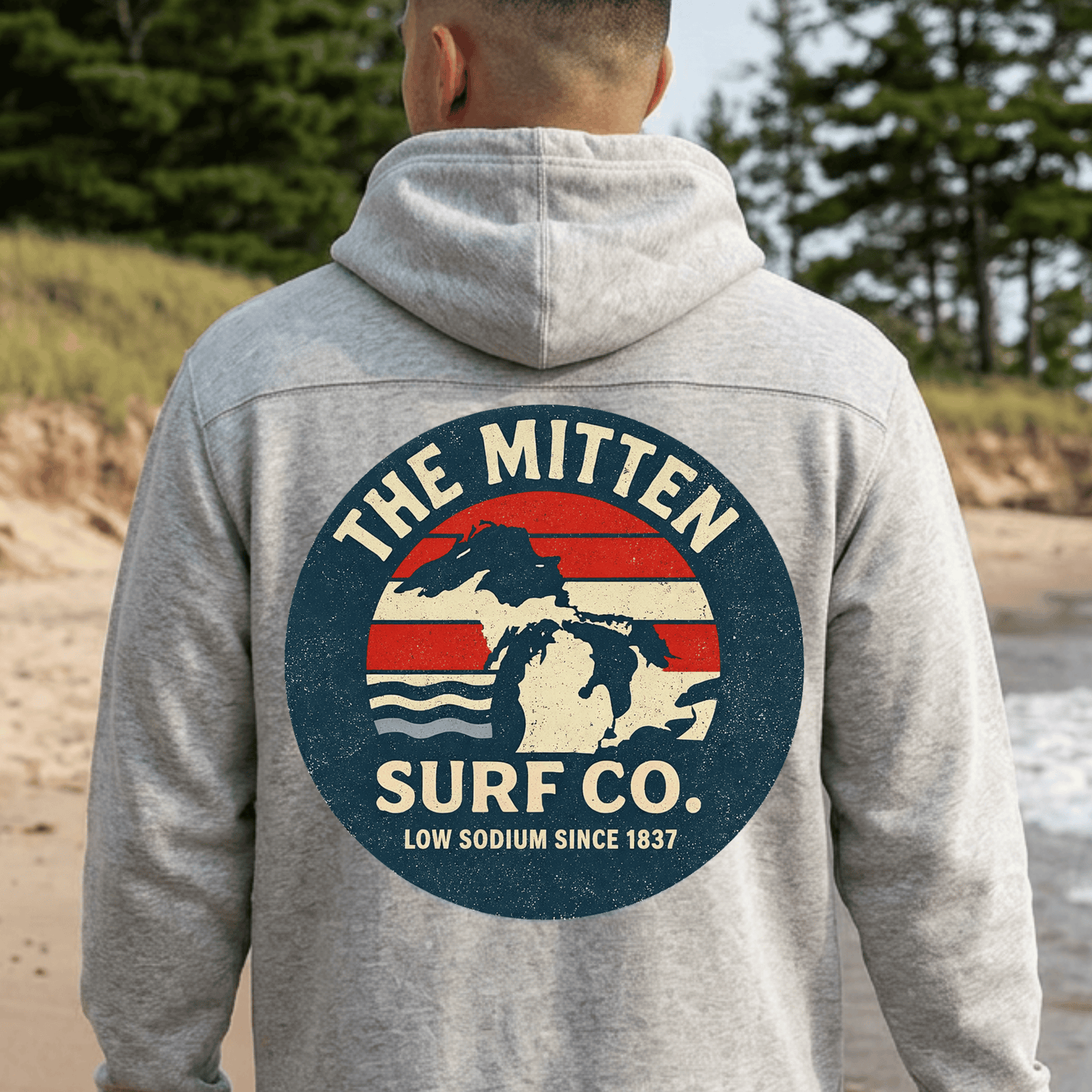 Mitten Surf Co Michigan 2 toned Sweatshirt "Low Sodium Since 1837" Hoodie — USA Edition