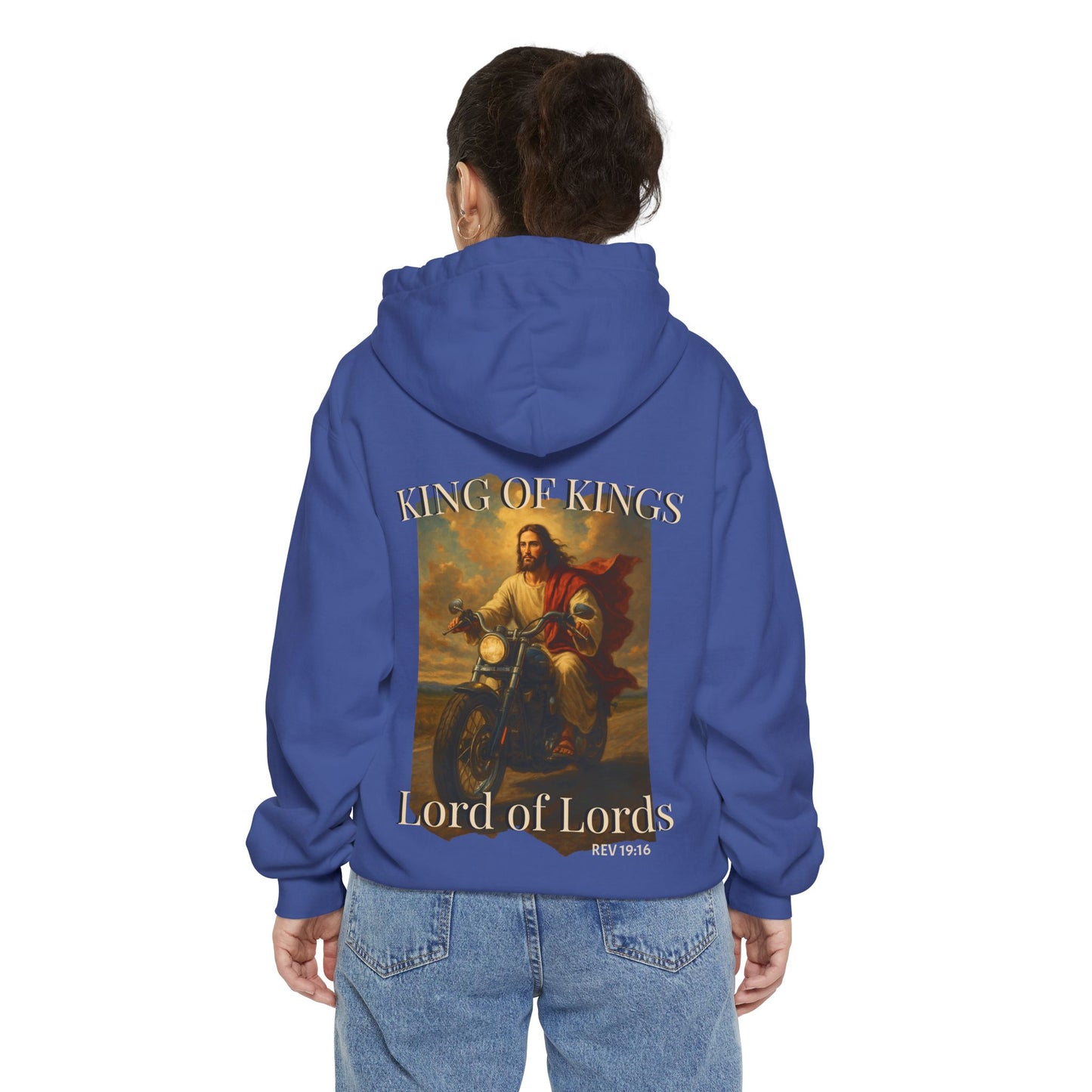 King of Kings Christian Hoodie with Jesus on motorcycle returning