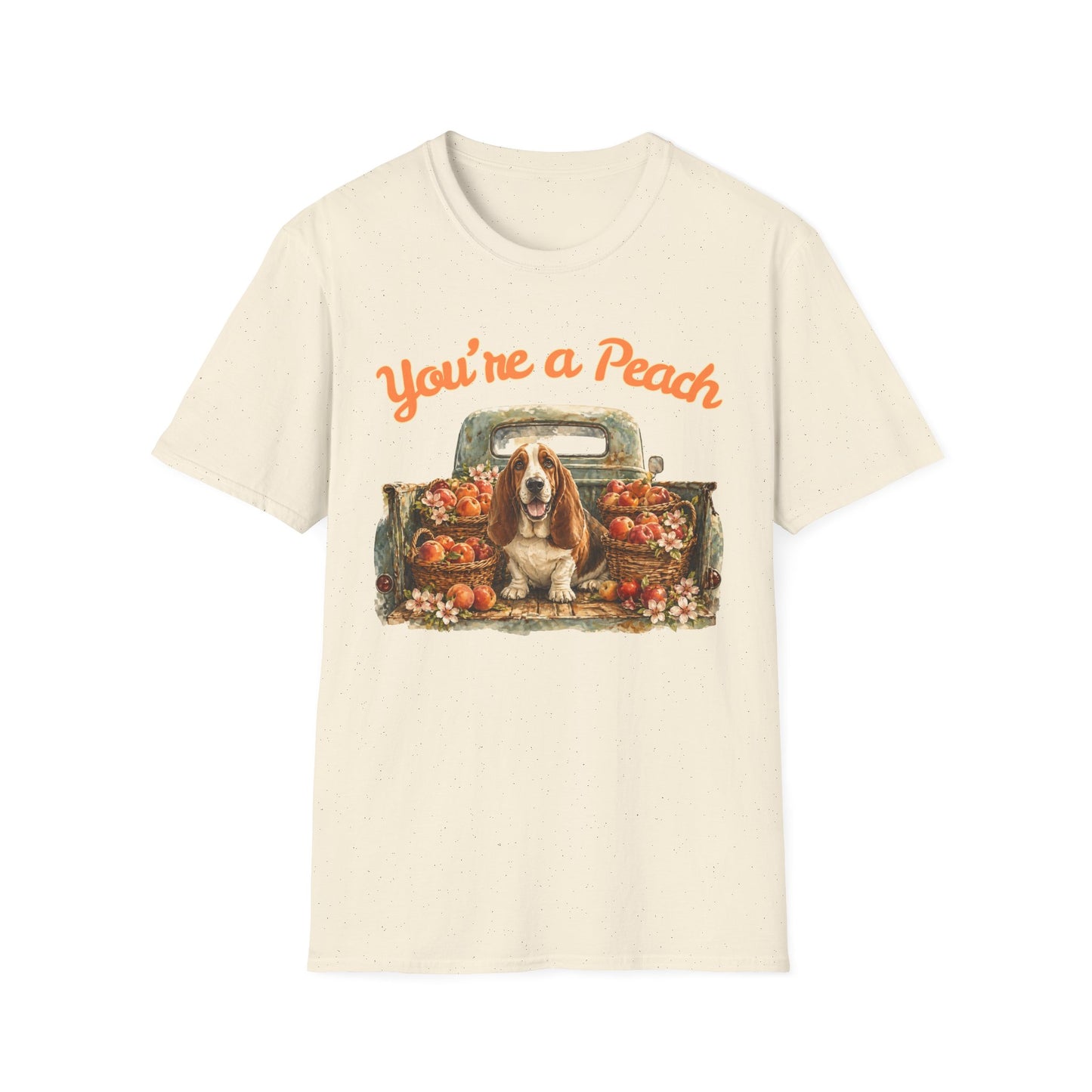 You're a Peach T-Shirt — Vintage Truck, Baskets of Peaches & Sweet Bassett Hound