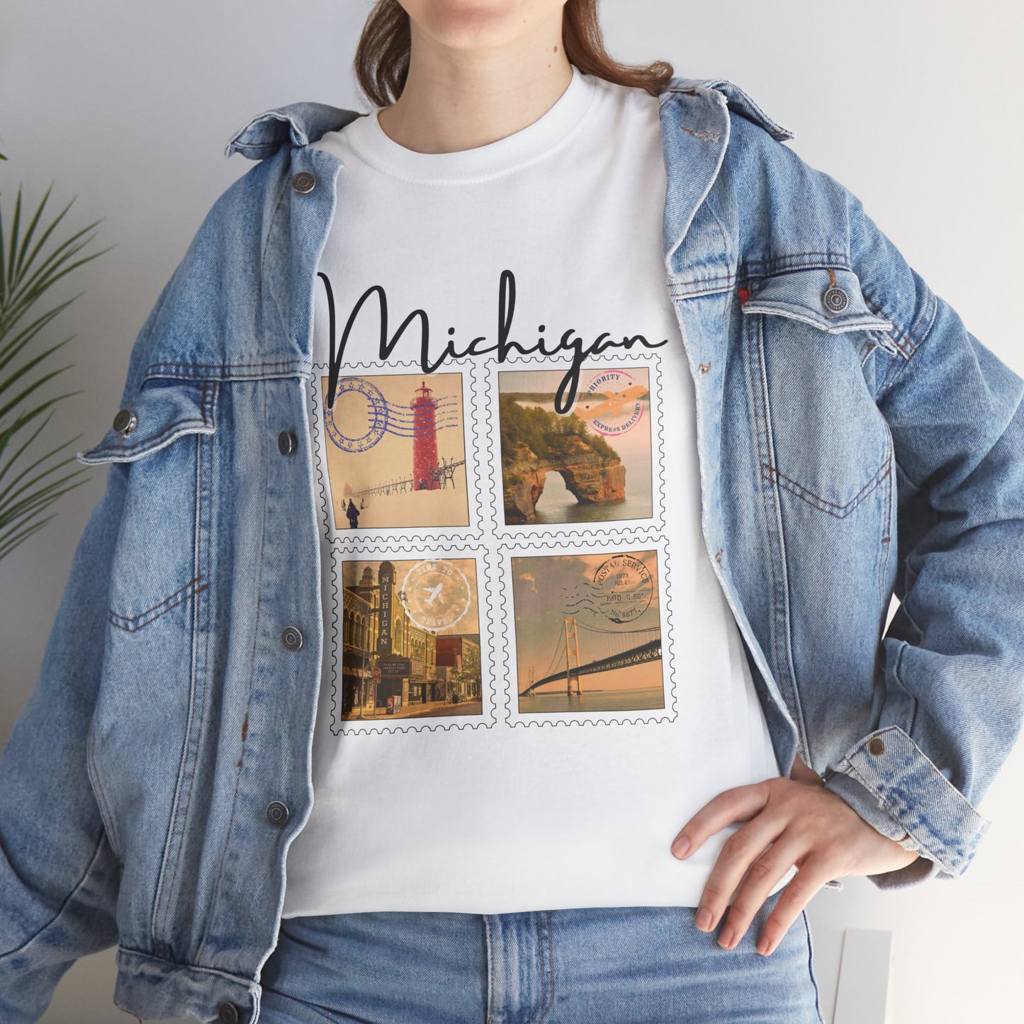 Michigan Stamps Tee, Vintage Vibe T-Shirt, Great Lakes Souvenir, Travel Apparel, Gift for Michiganders, Nature Lover Tee