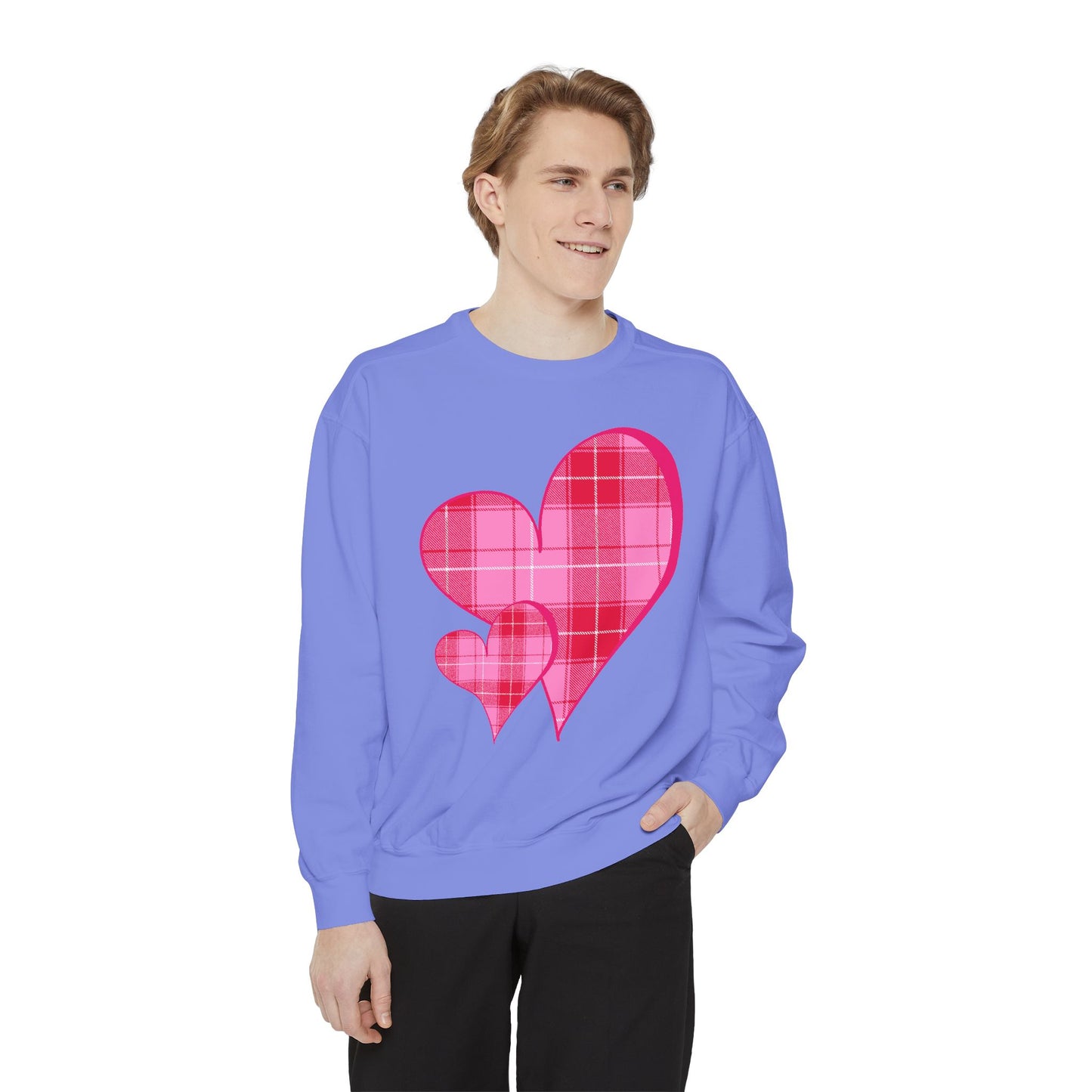 Pink Plaid Hearts Sweatshirt Valentine Heart Graphic