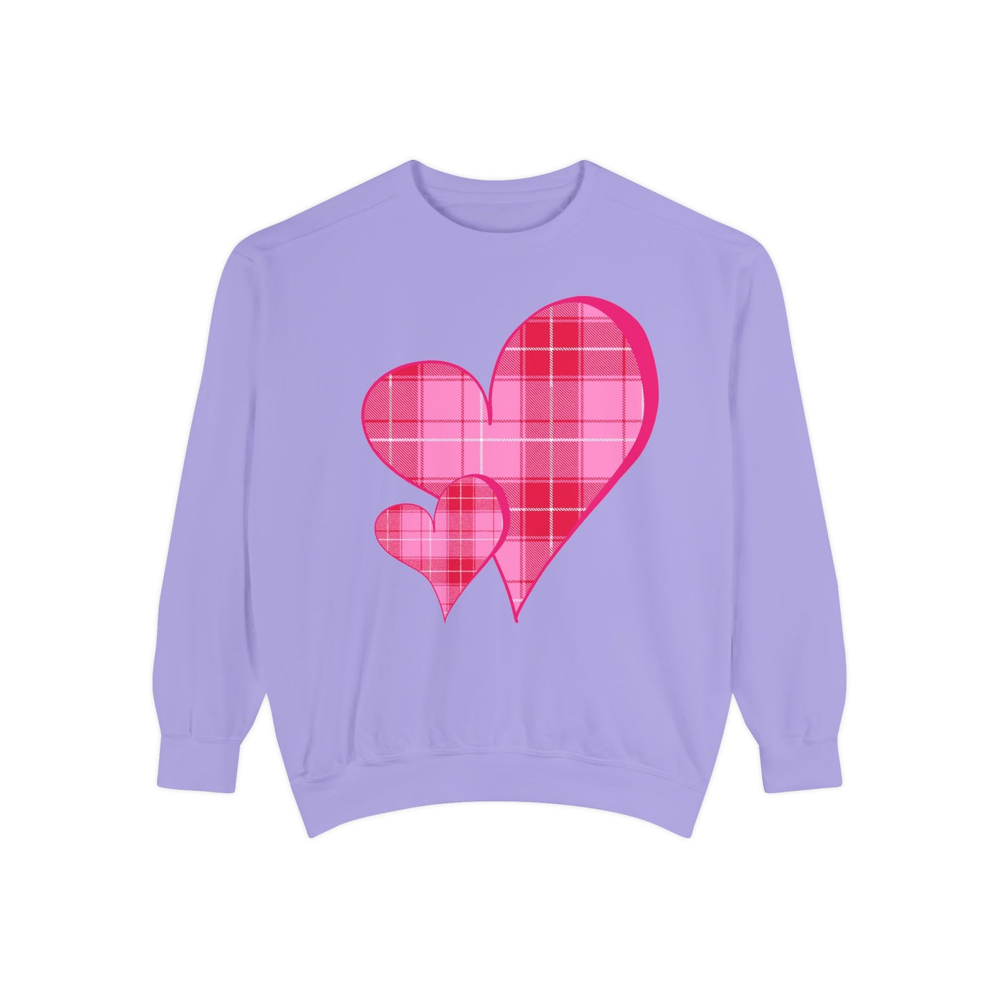 Pink Plaid Hearts Sweatshirt Valentine Heart Graphic