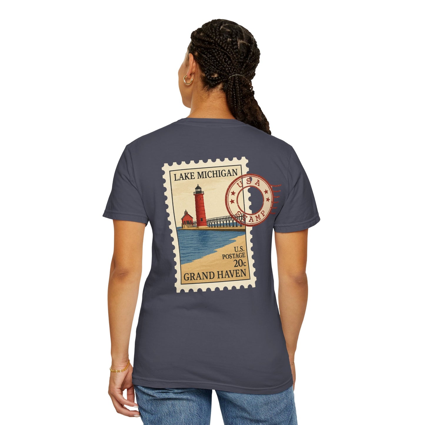 Grand Haven Michigan Vintage Stamp Tee — Lake Michigan Travel T-Shirt