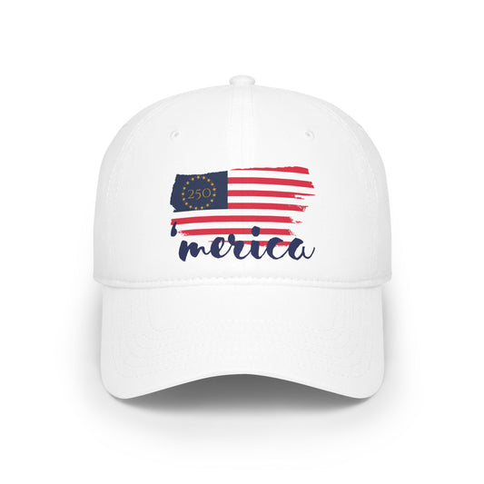 'Merica Rustic Flag Baseball Cap — 250 Year Patriotic Americana Hat