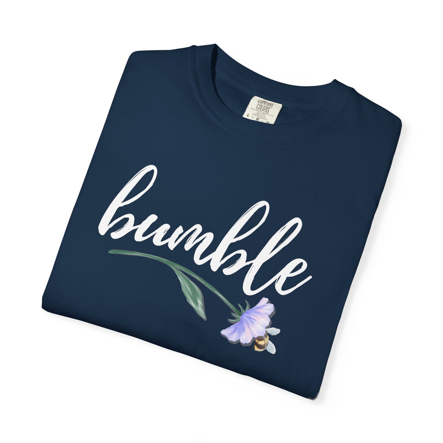 Sweet Bumble Bee with Flower Comfort Colors T-shirt | Script Bumblebee Design