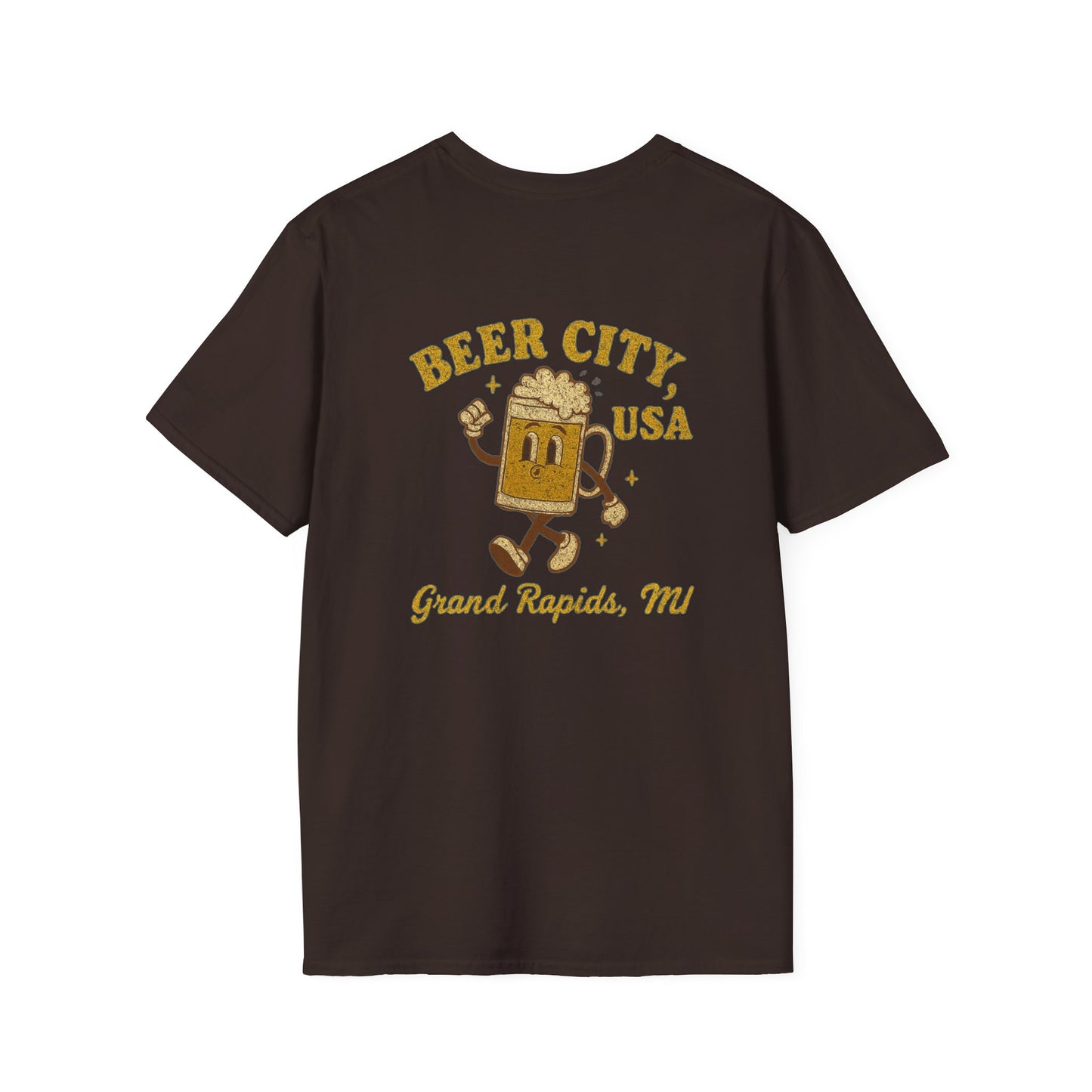Vintage gold Beer City USA Grand Rapids MI with fun old-school 70's beer mug image