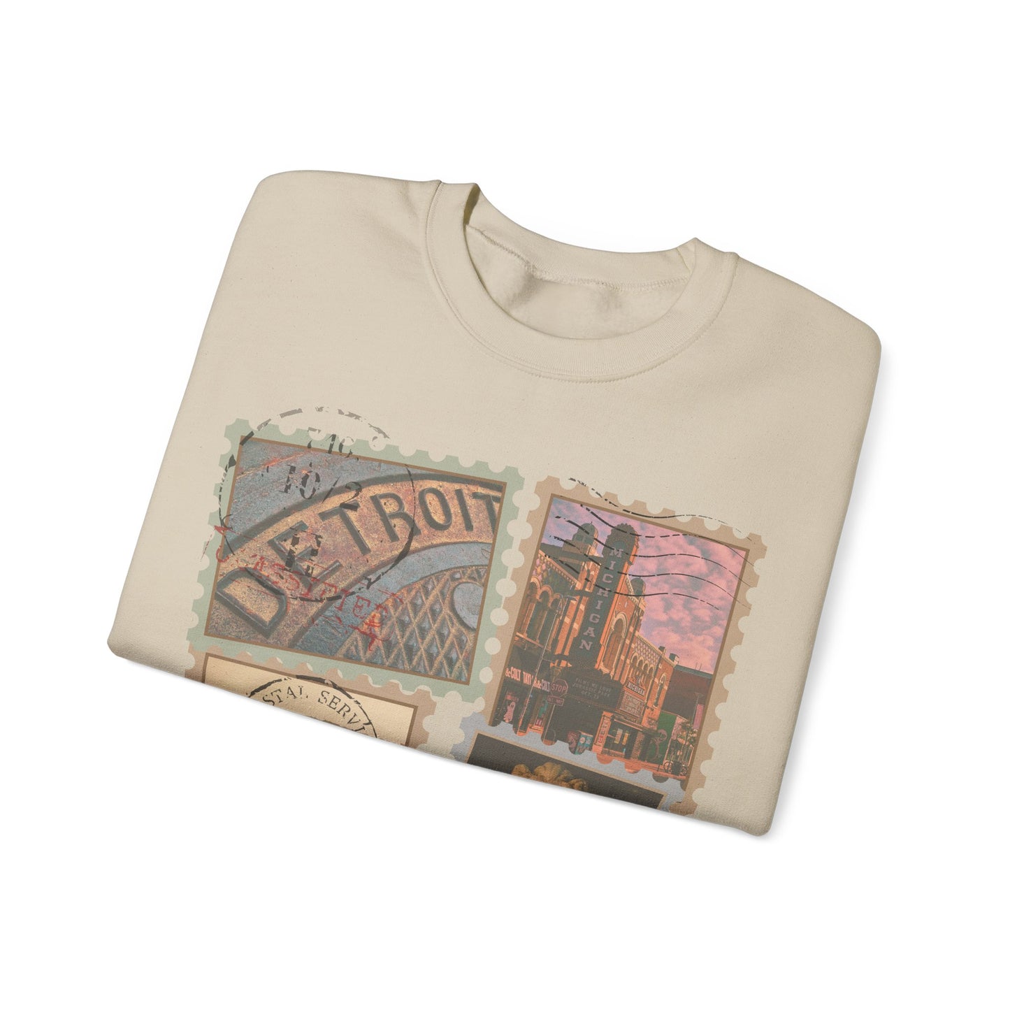 Michigan Vintage Stamp Style Sweatshirt Detroit highlight designed only for NotorieTEES