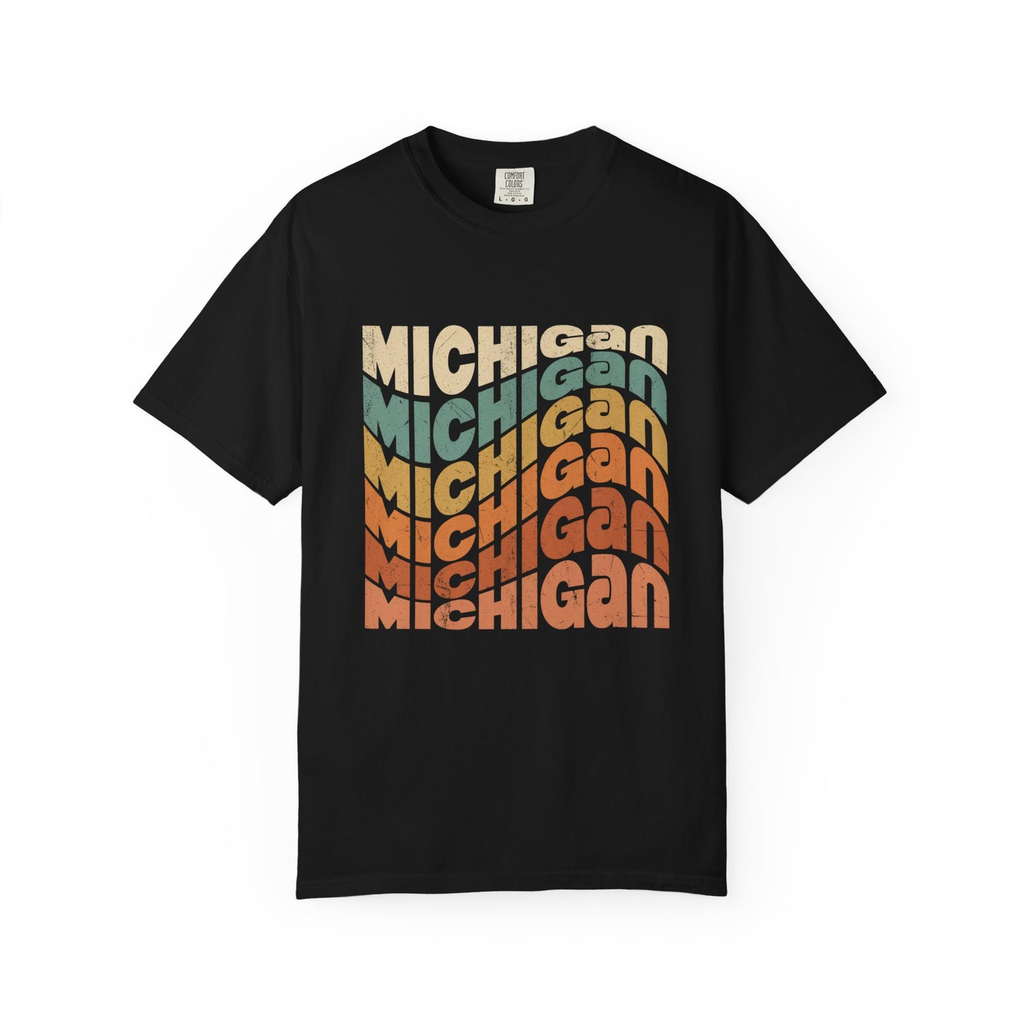 Michigan Wavy Text T-Shirt — Retro State Pride Garment-Dyed Tee for Great Lakes Locals