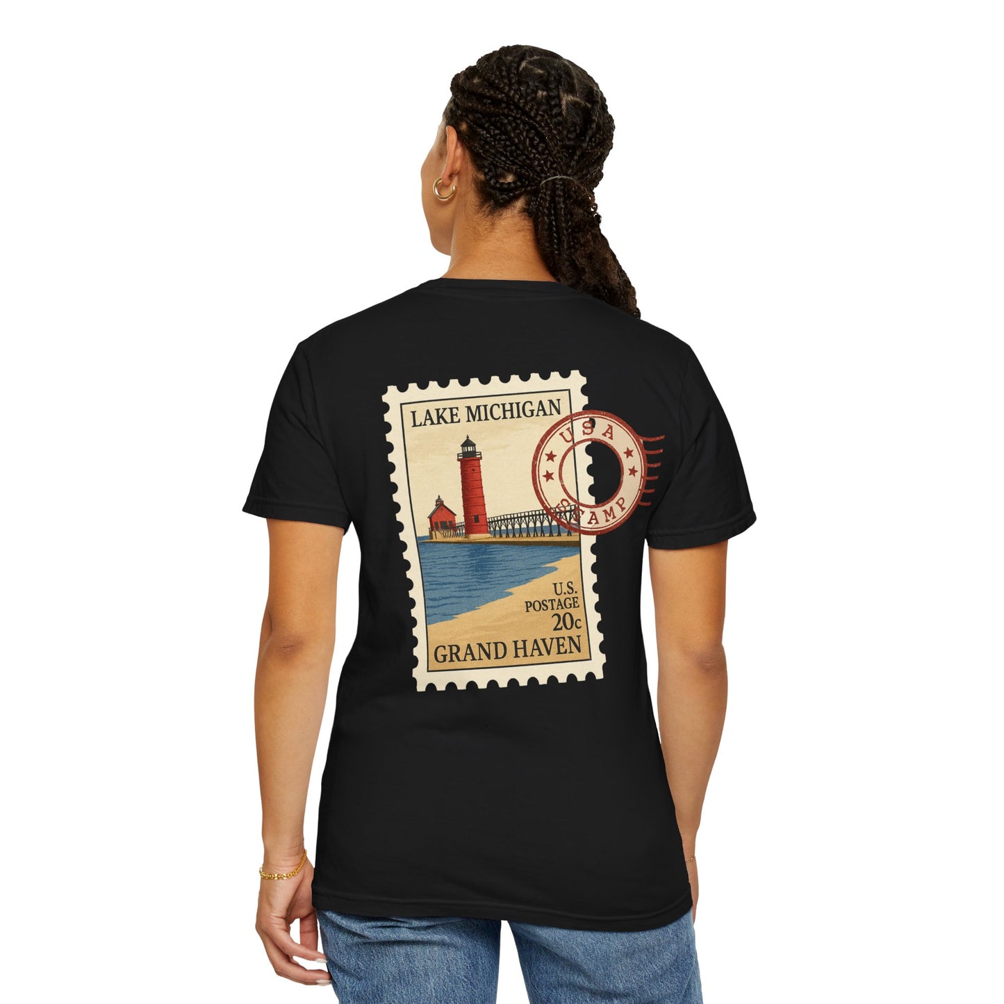 Grand Haven Michigan Vintage Stamp Tee — Lake Michigan Travel T-Shirt