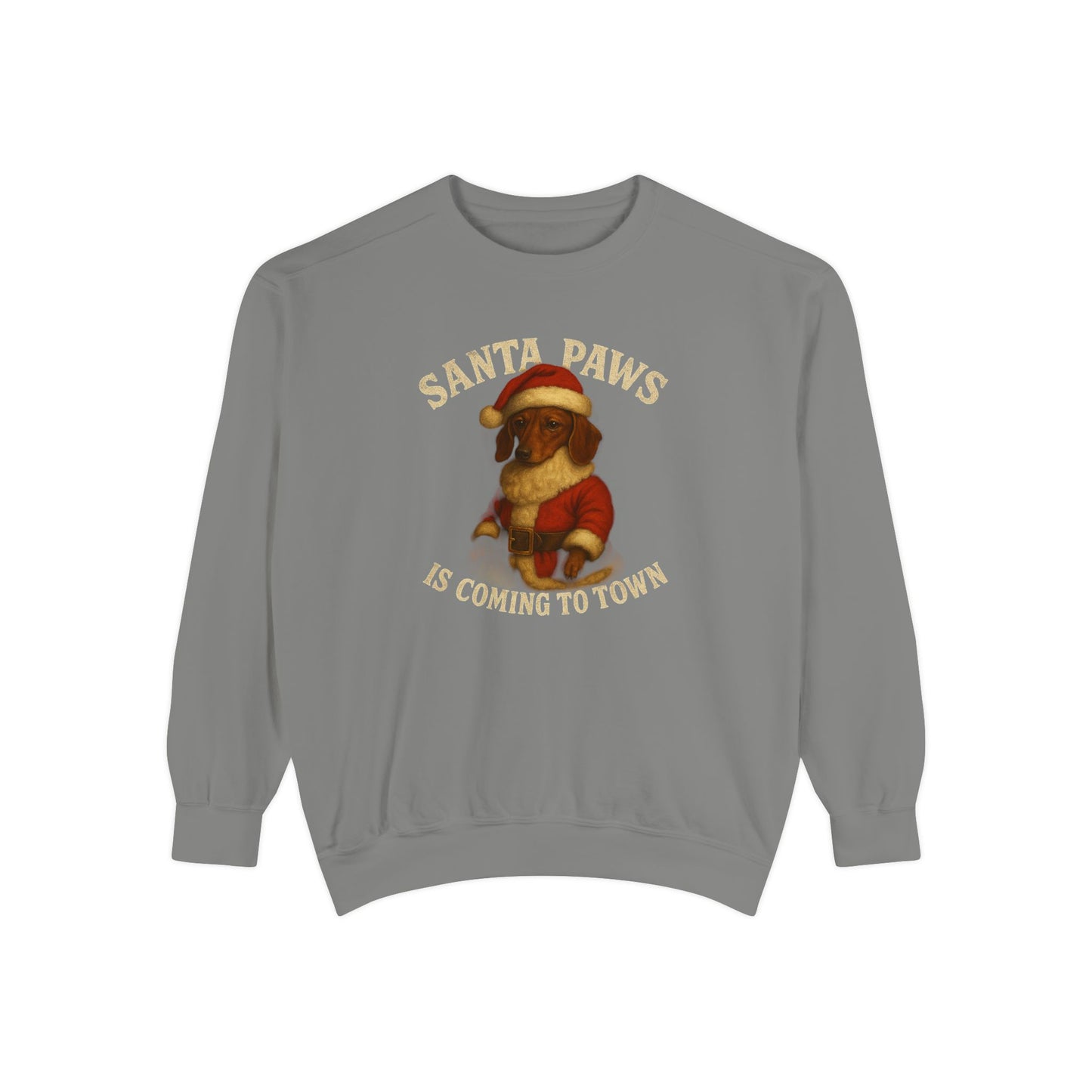 Santa Paws is Coming to Town Dachshund Comfort Colors sweater – Cute Puppy in Santa Hat Christmas Sweatshirt