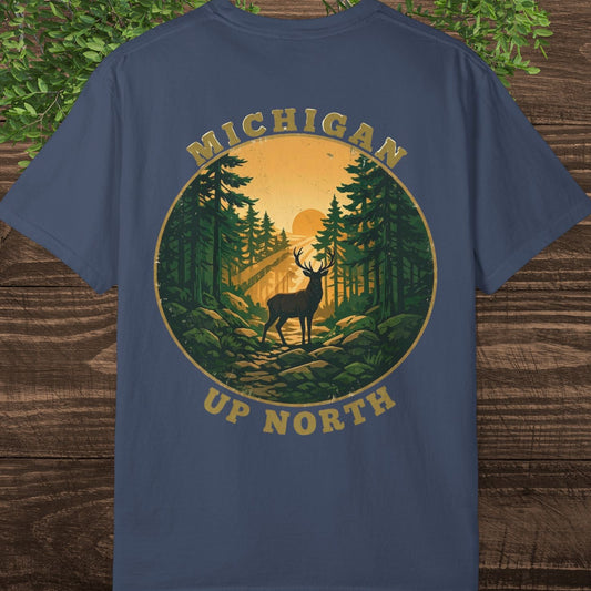 Michigan Up North Tee — Sunrise Deer Forest T-Shirt