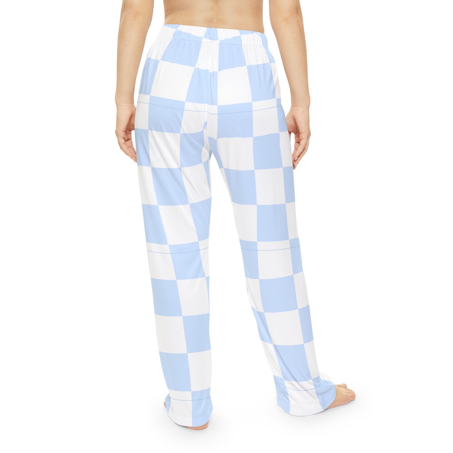 Light Blue Check & White Women's Pajama Pants — Cozy Sleepwear Lounge Pants