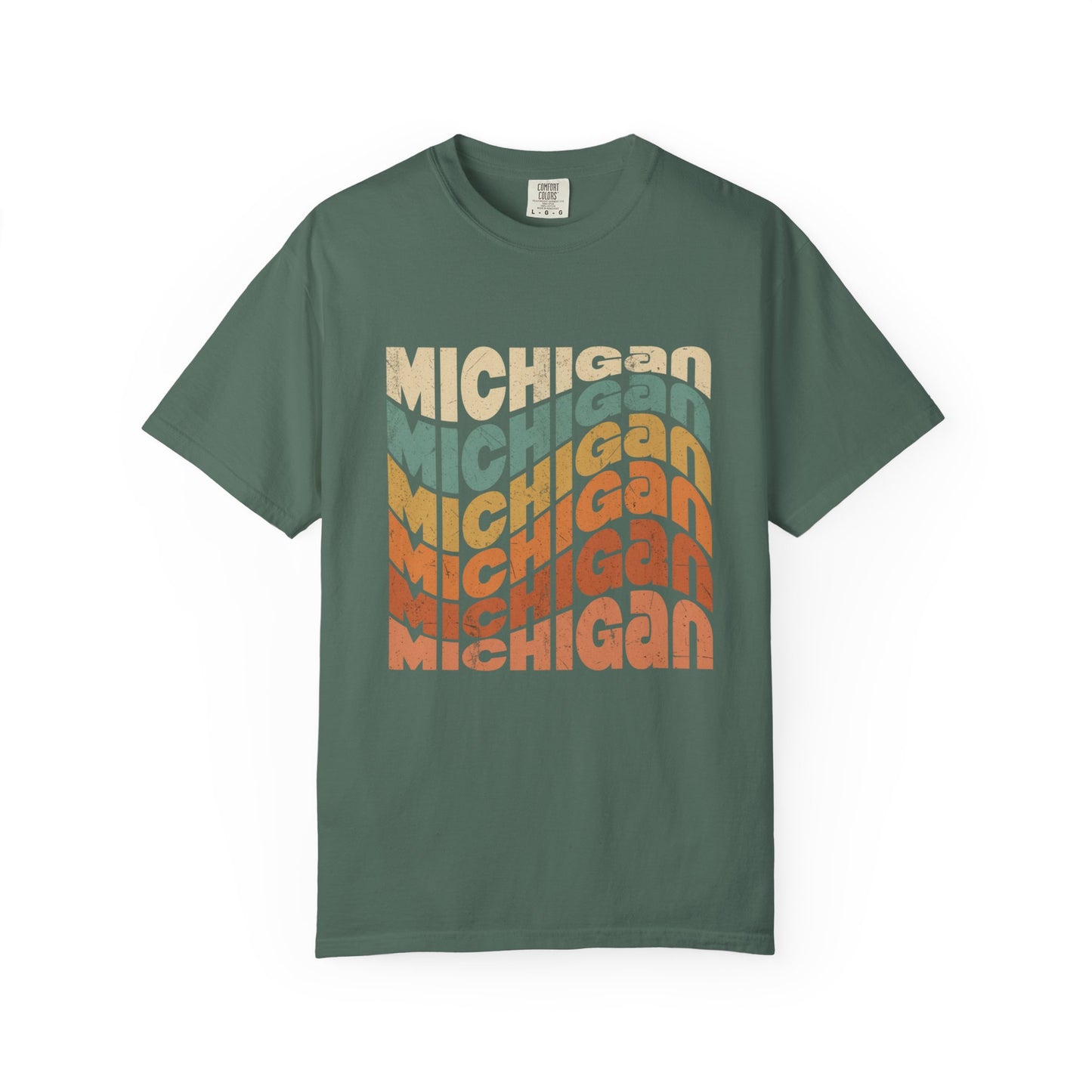 Michigan Wavy Text T-Shirt — Retro State Pride Garment-Dyed Tee for Great Lakes Locals