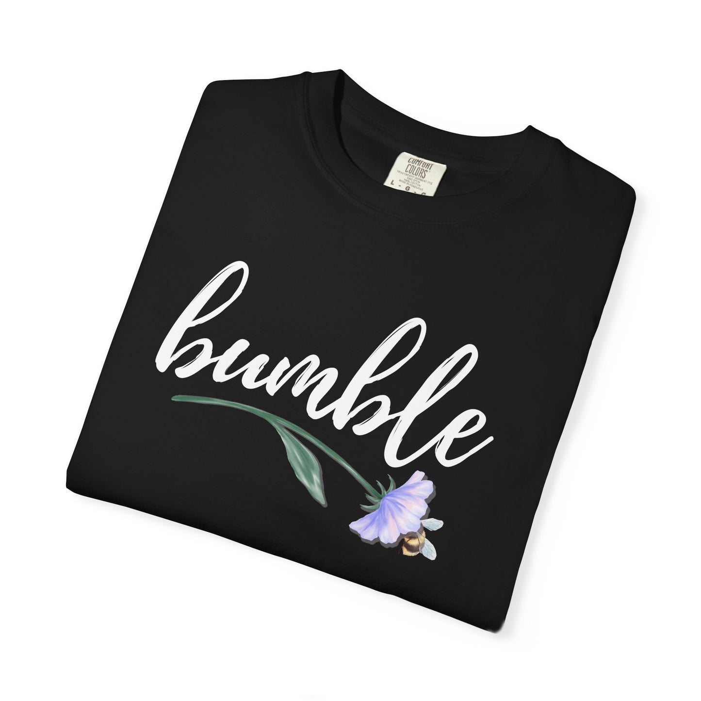 Sweet Bumble Bee with Flower Comfort Colors T-shirt | Script Bumblebee Design