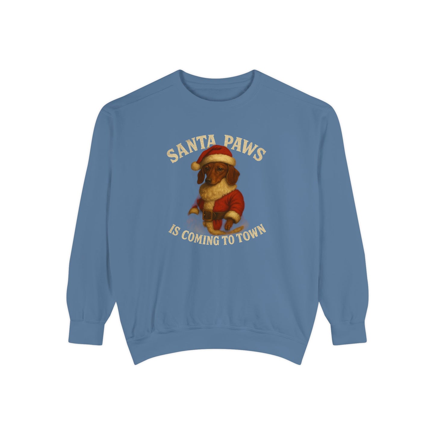 Santa Paws is Coming to Town Dachshund Comfort Colors sweater – Cute Puppy in Santa Hat Christmas Sweatshirt