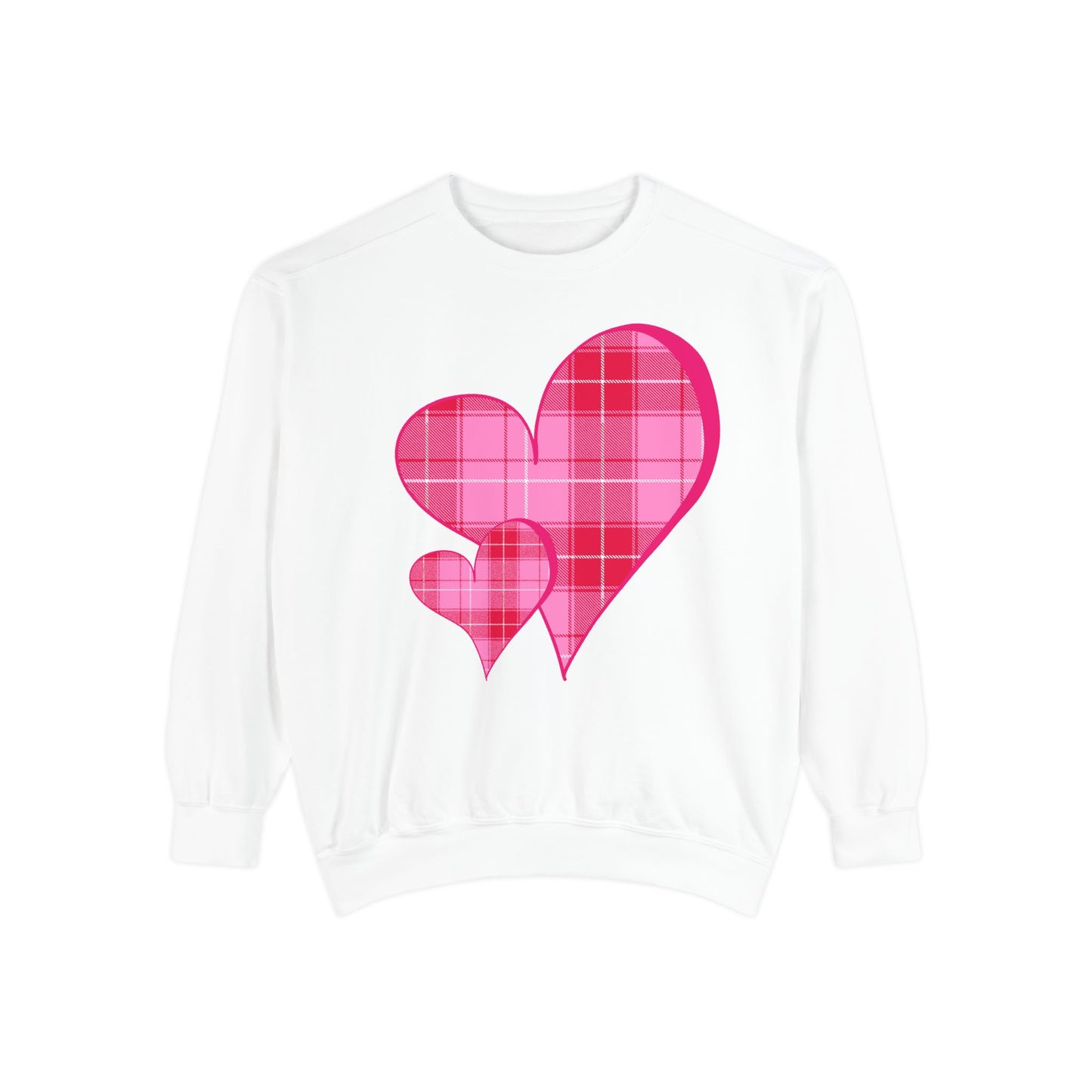 Pink Plaid Hearts Sweatshirt Valentine Heart Graphic