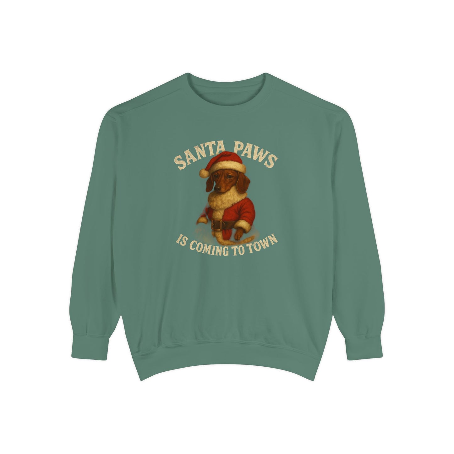 Santa Paws is Coming to Town Dachshund Comfort Colors sweater – Cute Puppy in Santa Hat Christmas Sweatshirt