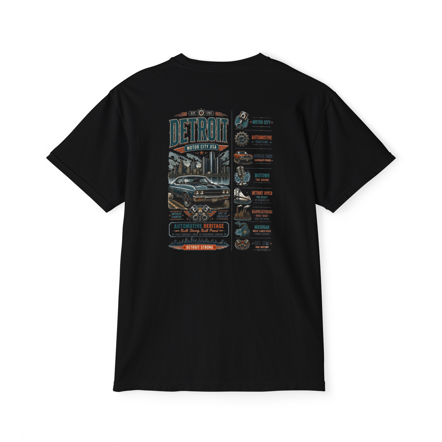 Detroit Motor City USA Pocket T-Shirt — Classic Car Automotive Heritage Tee