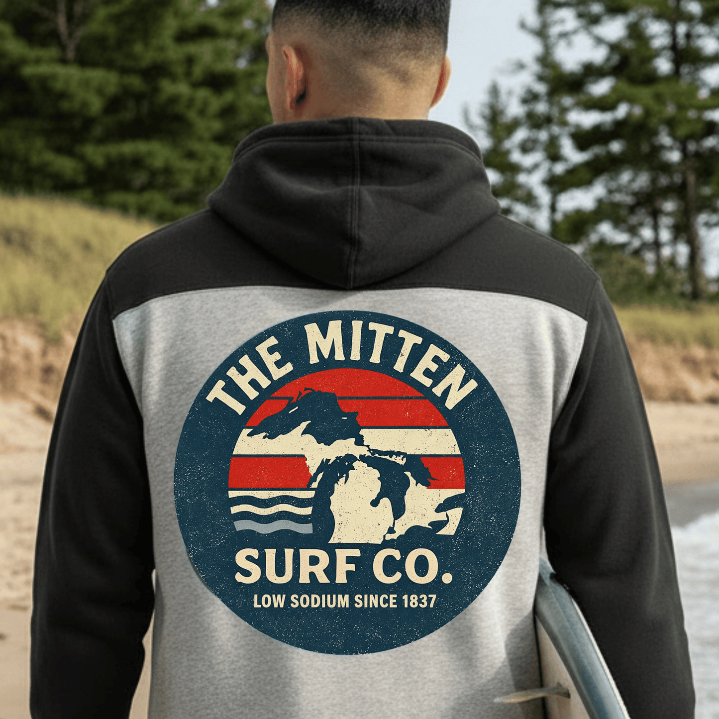 Mitten Surf Co. "Low Sodium Since 1837" Hoodie — USA Edition