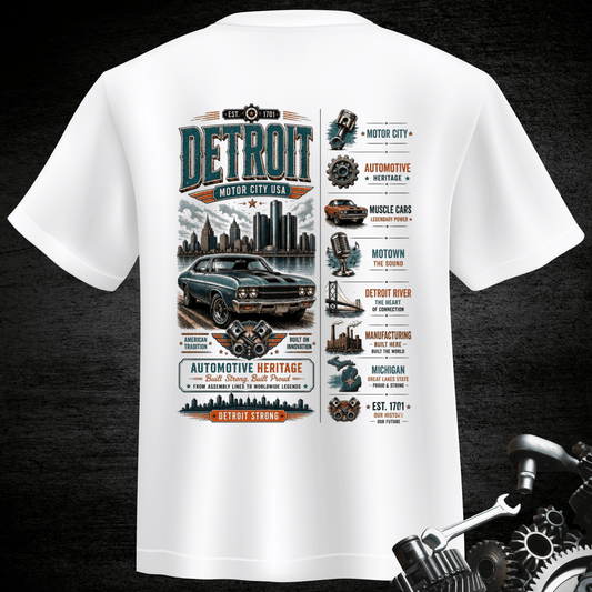 Detroit Motor City USA Pocket T-Shirt — Classic Car Automotive Heritage Tee