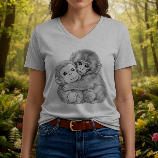 Monkey Punch V Neck Tee Shirt Soft aesthetic