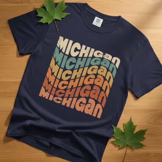 Michigan wavy text T-Shirt | State pride, retro wave design