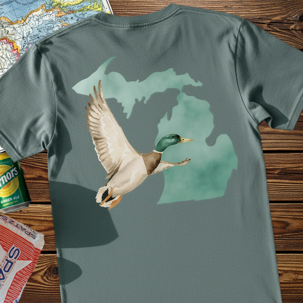 Michigan Mallard Map T-Shirt — Blue Spruce