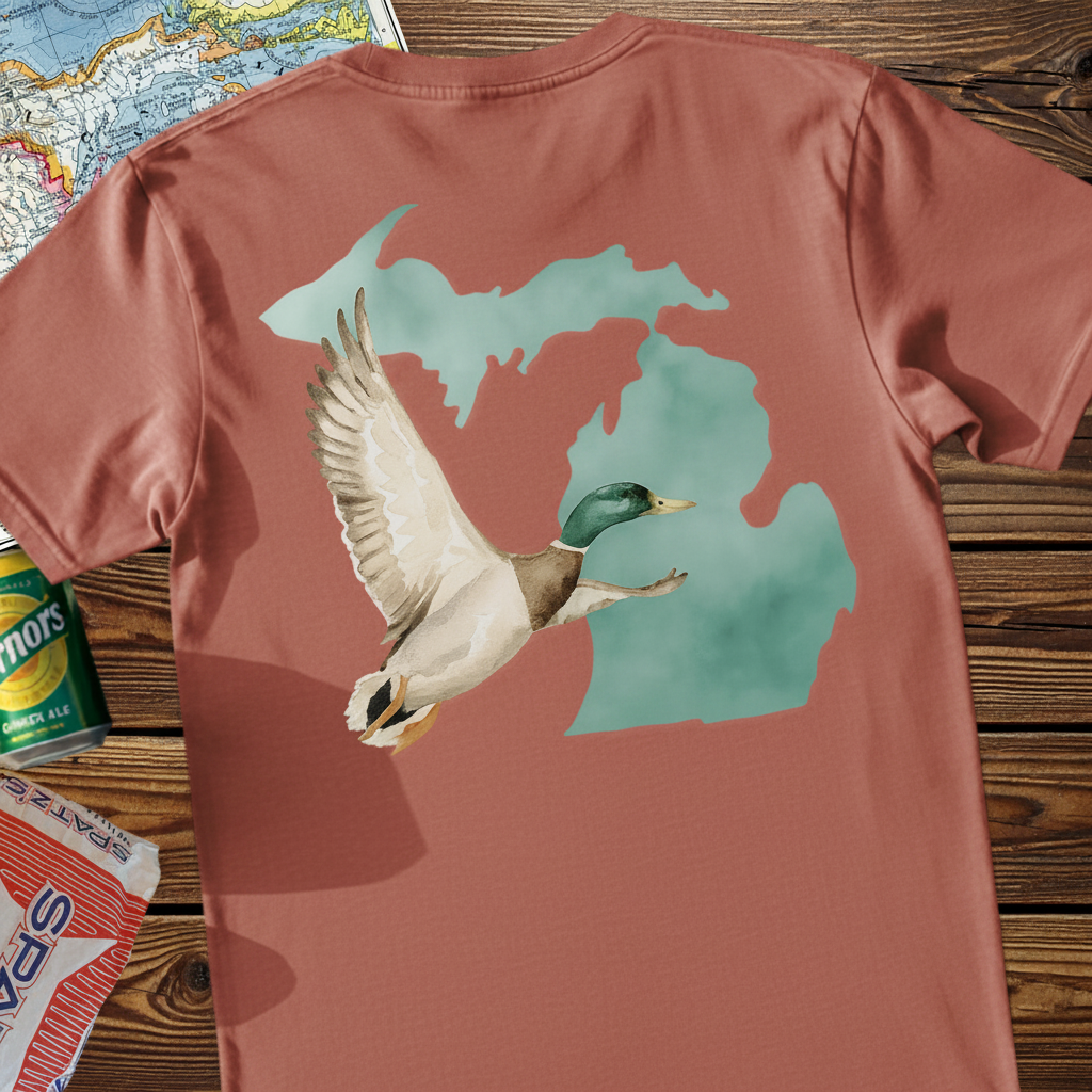 Michigan Mallard Map T-Shirt — Brick